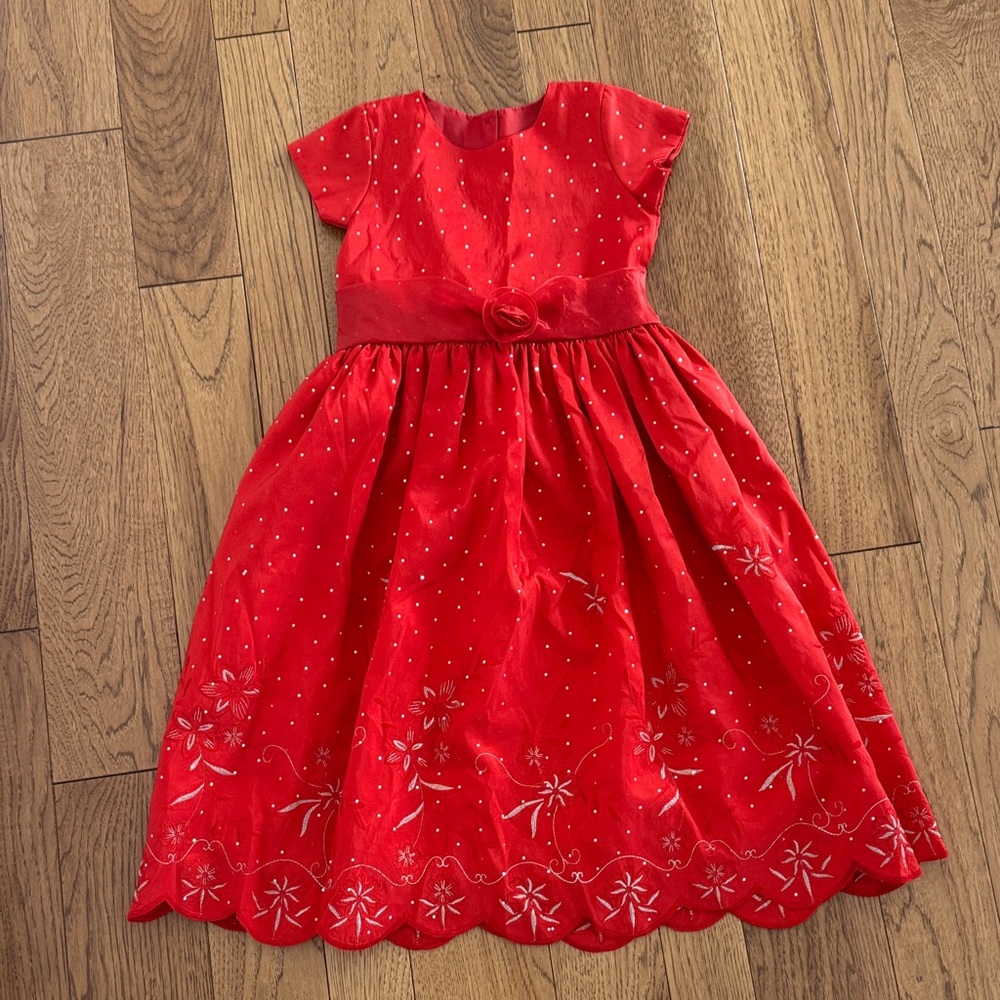 Boutique Girls' Holiday Dress with Floral Embroidery